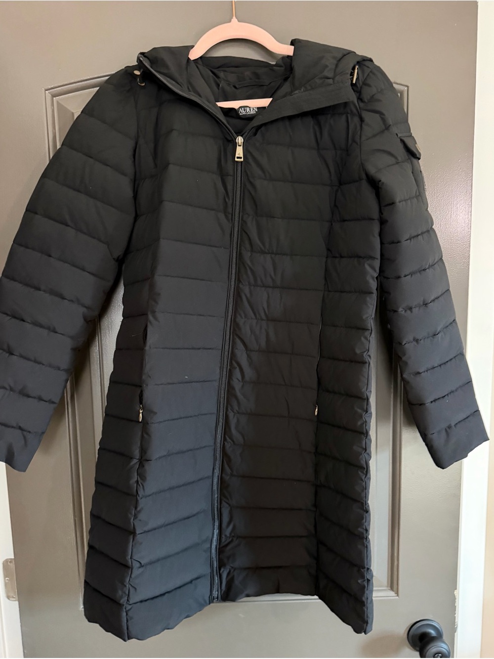Ralph Lauren Black Hooded Long Quilted Puffer Coat